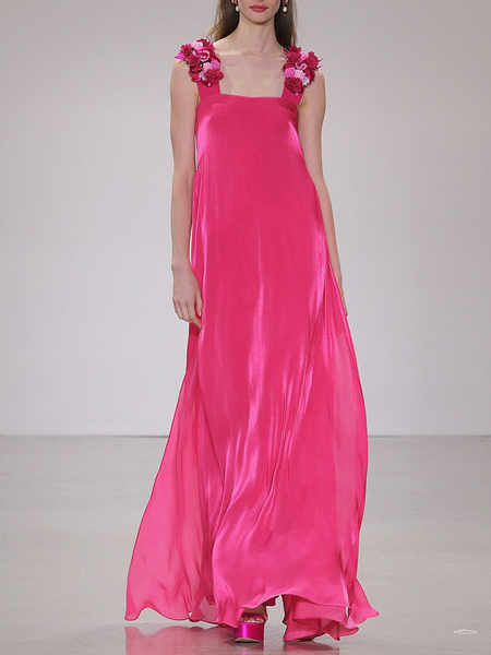 

Elegant Loose Square Neck Wedding Guest Dress, Pink, Maxi Dresses