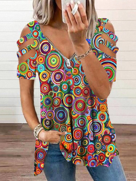 

V Neck Regular Fit Casual T-Shirt, Multicolor, Shirts & Blouses