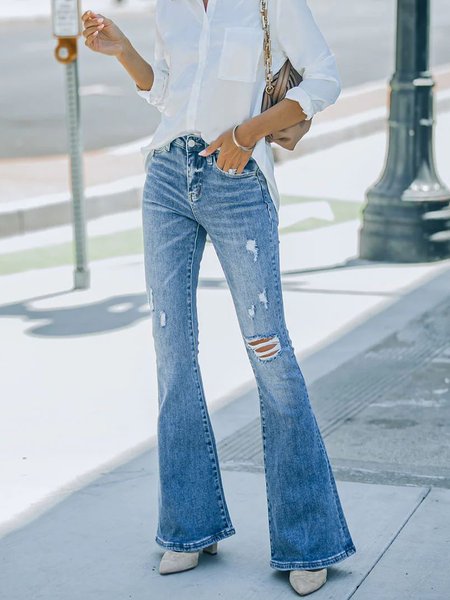 

Casual Denim Tight Plain Micro-Elasticity Jeans, Blue, DENIM