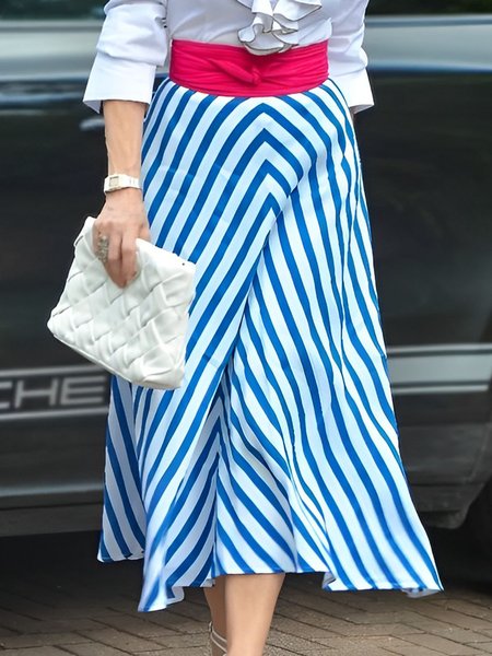 

Urban Striped High Waist A-Line Skirt, Blue, Skirts