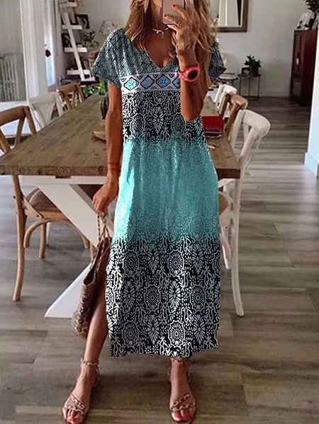 

Ombre Crew Neck Casual Loose Dress, Multicolor, Dresses