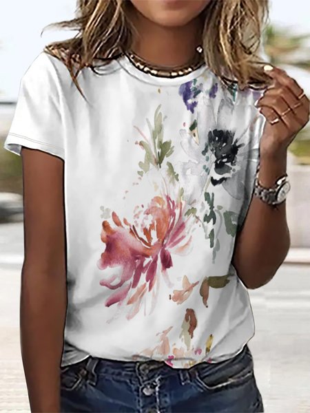 

Women‘s Floral Simple T-Shirt, White, T-shirts