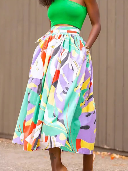

Regular Fit Printing Casual Geometric Skirt, As picture, Skirts