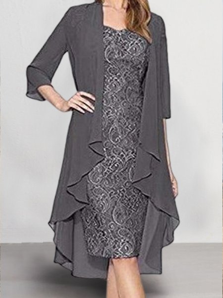 

Urban Regular Fit Lace Chiffon Two-Piece Set, Gray, Formal Dresses