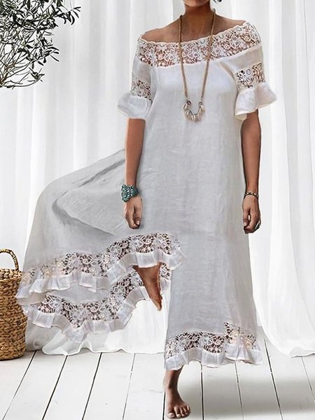 

Casual Lace Boat Neck Loose Jumpsuit, White, Jumpsuits & Rompers