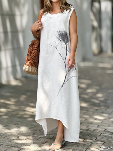 

Loose Casual Crew Neck Dress, White, Midi Dresses