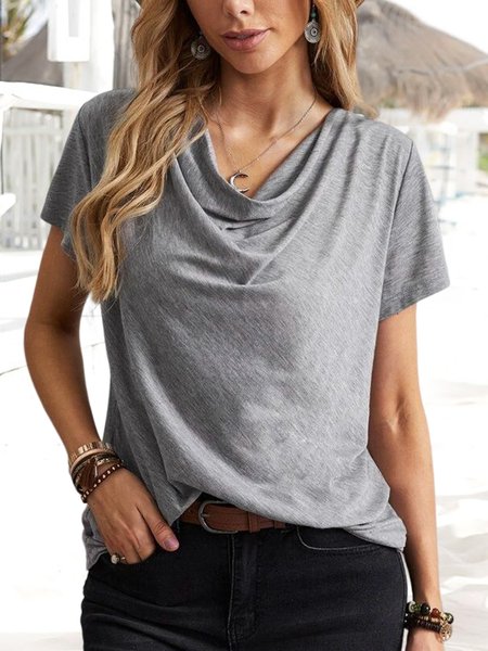 

Casual Crew Neck Loose T-Shirt, Gray, T-Shirts