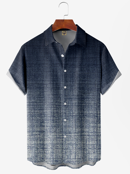 

Big Size Gradient Texture Chest Pocket Short Sleeve Casual Shirt, Blue, Men Shirts