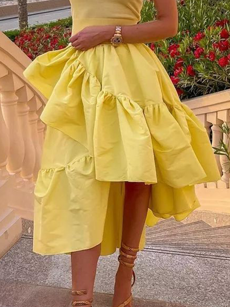 

Regular Fit Elegant Plain Skirt, Yellow, Skirts