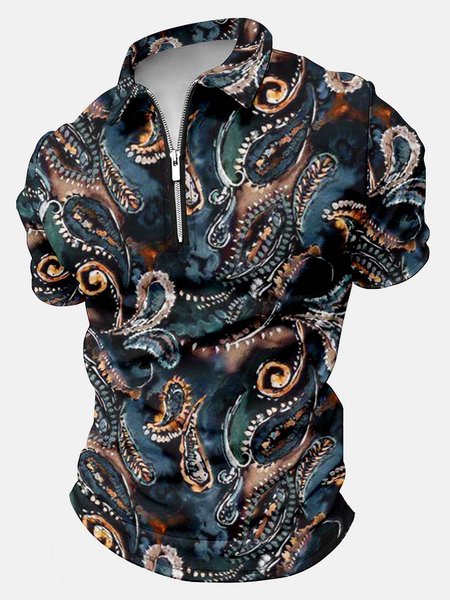 

Men’s Paisley Pattern Casual Paisley Polo Collar Regular Fit Polo Shirt, As picture, T-shirts
