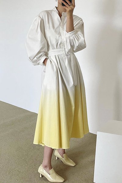 

Daily Yellow Elegant Stand Collar Regular Fit Dress, Maxi Dresses
