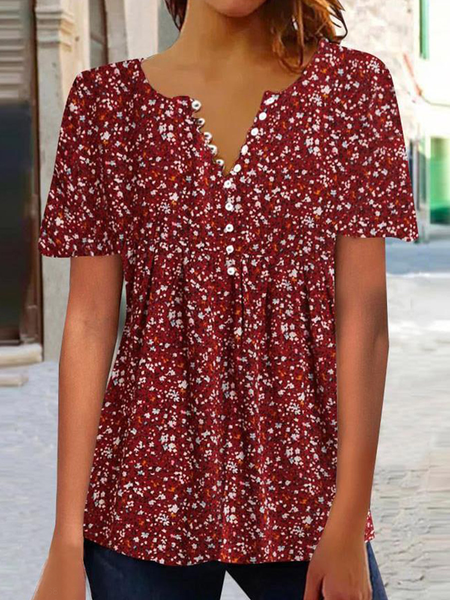 

Half Open Collar Loose Casual Shirt, Red, Shirts & Blouses