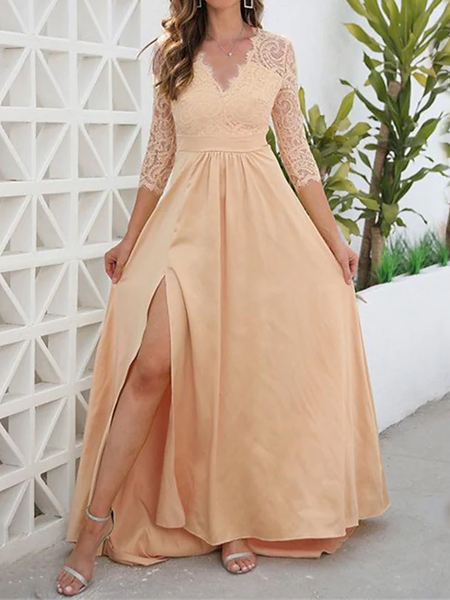 

Regular Fit Lace Urban Dress, Champagne, Formal Dresses