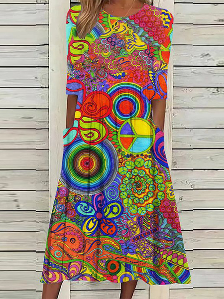 

Crew Neck Loose Casual Dress, Multicolor, Dresses