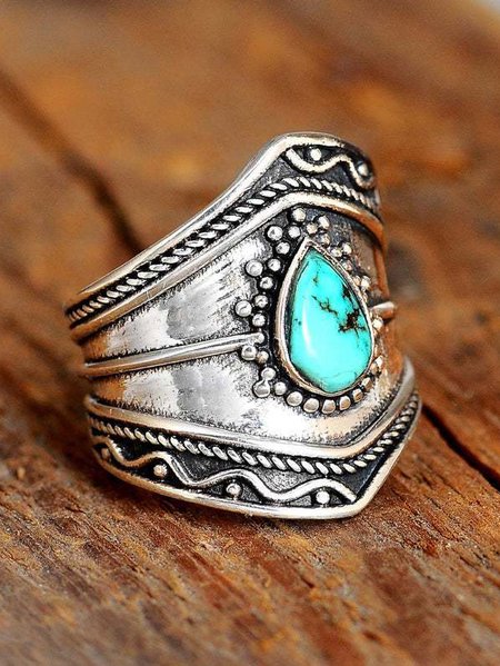 

Ethnic Silver Distressed Natural Turquoise Ring Everyday Vintage Jewelry, Rings