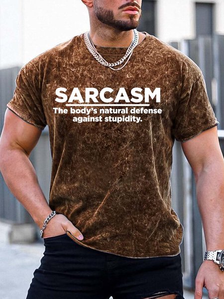 

Men’s Sarcasm The Body’s Natural Defense Against Stupidity Regular Fit Text Letters Casual Crew Neck T-Shirt, Brown, T-shirts