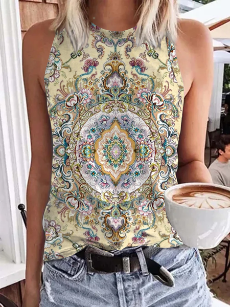 

Boho Regular Fit Crew Neck Tank Top, Multicolor, Tanks & Camis