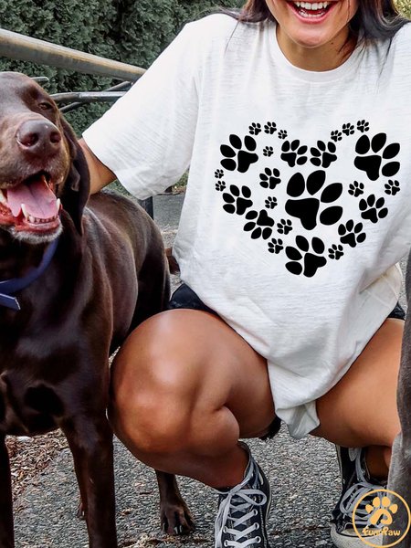 

Lilicloth X Funnpaw Women's Dog's Footprint T-Shirt, White, T-shirts