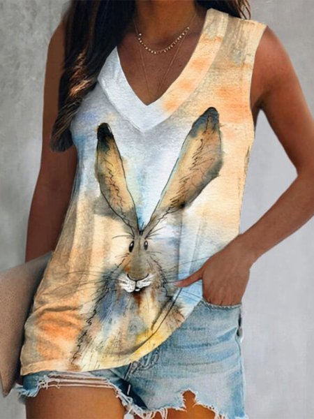 

Easter V Neck Loose Casual Tank Top, Multicolor, Tanks & Camis