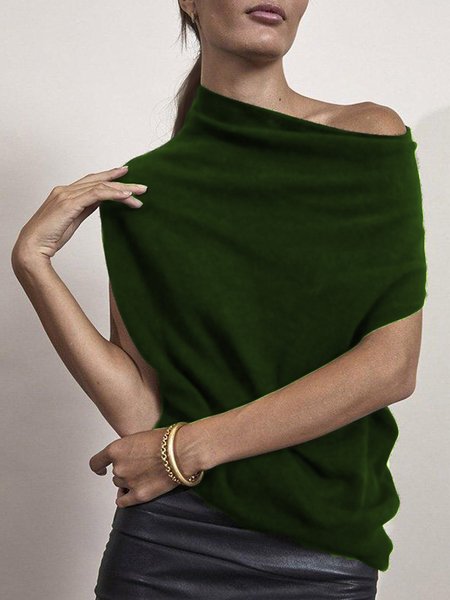 

Casual One Shoulder Loose Plain Shirt, Green, Blouses and Shirts