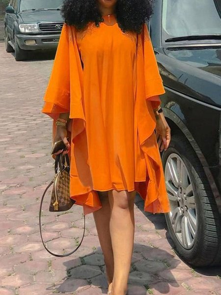 

Vacation Crew Neck Loose Plain Dress, Orange, Mini Dresses