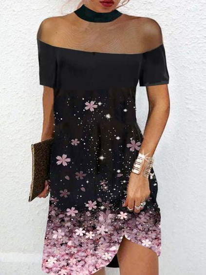 

Casual Floral Crew Neck Dress, Black, Dresses