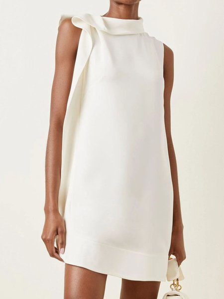 

Elegant Flouncing Plain Simple Sleeveless Dress, White, Mini Dresses