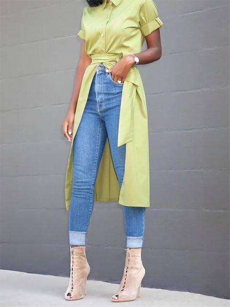 

Plain Casual Tight Micro-Elasticity Jeans, Blue, DENIM