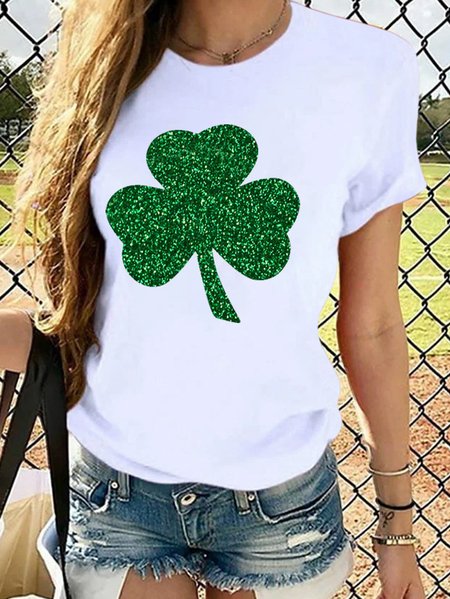 

Women‘s St Patricks Day Irish Glitter Shamrock Cotton T-Shirt, White, T-shirts