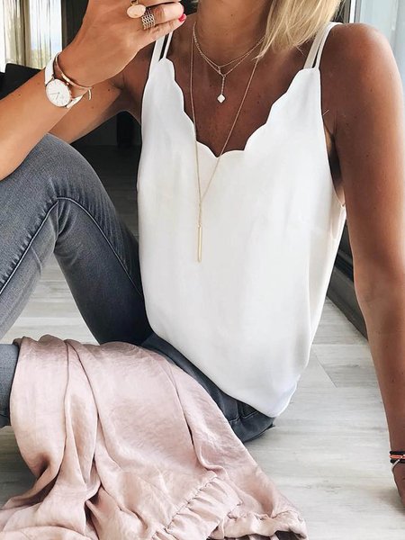 

Women Casual Plain Sleeveless Loose Cami Top, White, Tank Tops & Camis