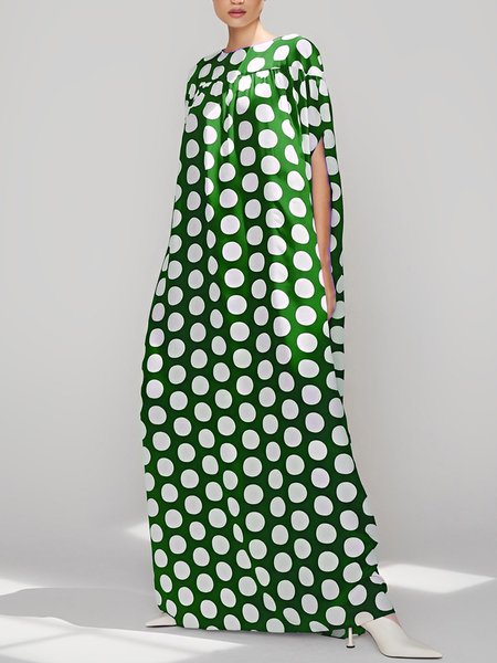 

Casual Polka Dots Crew Neck Dress, Green, Maxi Dresses