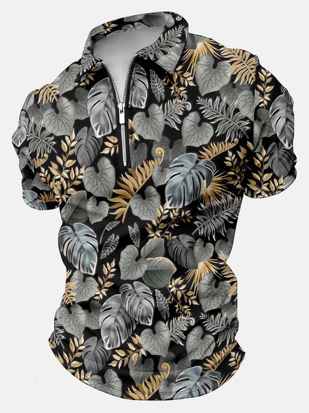 

Men’s Plants Pattern Art Regular Fit Casual Polo Shirt, As picture, T-shirts