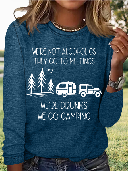 

Women's We're not Alcoholics They Go to Meetings, We're Drunks We Go Camping Casual Shirt, Blue, Long sleeves