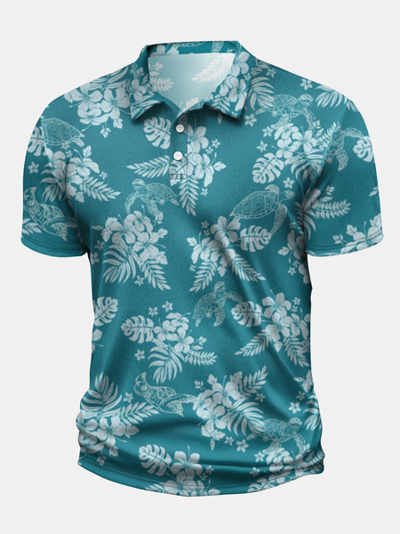 

Turtle Floral Button Down Short Sleeve Golf Polo Shirt, Lake blue, Polo Shirts