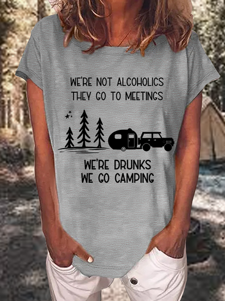 

Women’s Funny Word We're Drunks We Go Camping Casual T-Shirt, Gray, T-shirts