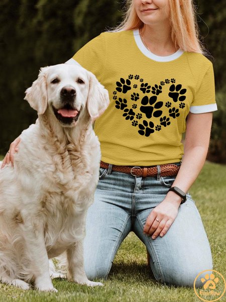 Lilicloth X Funnpaw Women's Dog's Footprint T-Shirt, Yellow, T-shirts