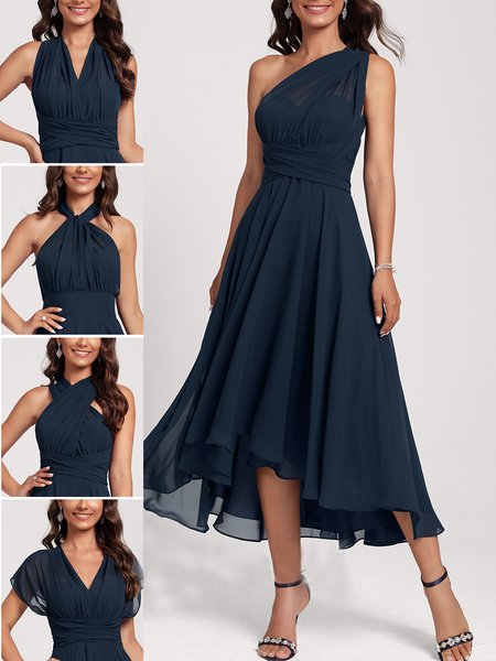 

A-Line V-neck Asymmetrical Chiffon Cocktail Dress, Blue, Formal Dresses