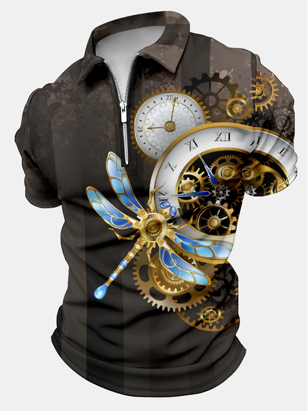 

Men's Watch Machinery Dragonfly Art Printing Casual Regular Fit Polo Shirt, As picture, T-shirts