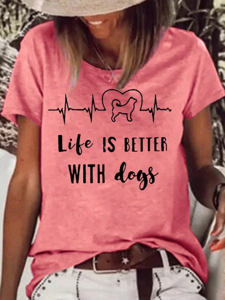 

Women's Dog Lover Casual Crew Neck Loose T-Shirt, Red, T-shirts