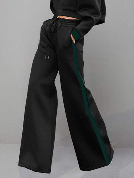 

Micro-Elasticity Loose Color Block Urban Casual Long Pants, Black, Pants