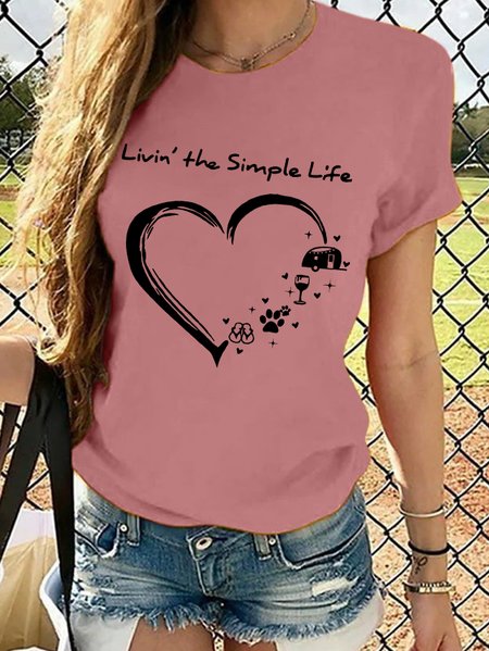 

Women's Living The Simple Life Shirt Camp Lover Casual T-Shirt, Pink, T-shirts