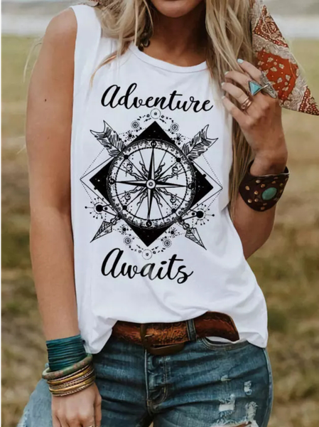 

Casual Text Letters Tank Top, White, Tanks & Camis