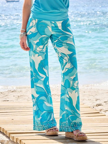 

Vacation Abstract Graphic Loose Pants, Lake blue, Pants