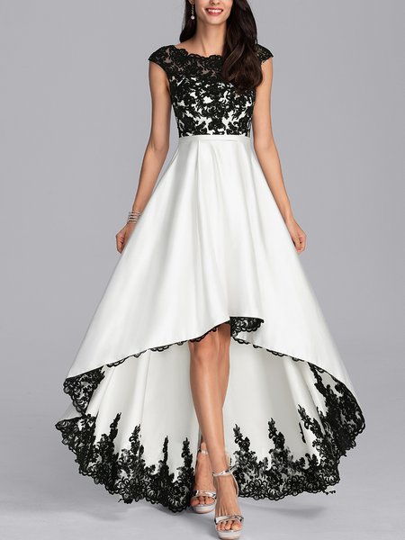 

Lace Crew Neck Urban Floral Dress, White, Formal Dresses