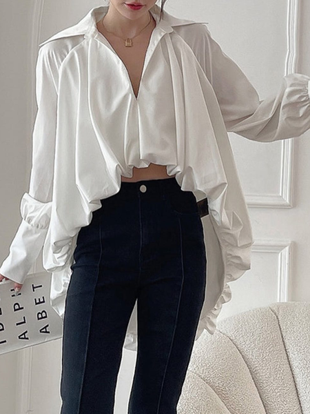 

Urban Loose Plain Shirt Collar Blouse, White, Blouses and Shirts