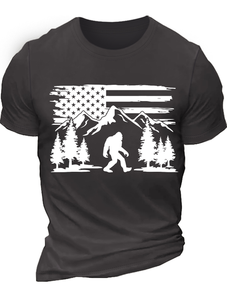 

Men‘s Bigfoot Mountain Distressed American Flag Camping Crew Neck Text Letters Casual T-Shirt, Deep gray, T-shirts
