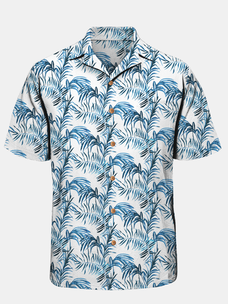 

Hawaiian Print Chest Pocket Short Sleeve Shirt, Blue, Men Shirts