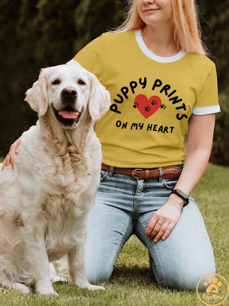 

Lilicloth X Funnpaw X Kat8lyst Puppy Prints On My Heart Women's T-Shirt, Yellow, T-shirts
