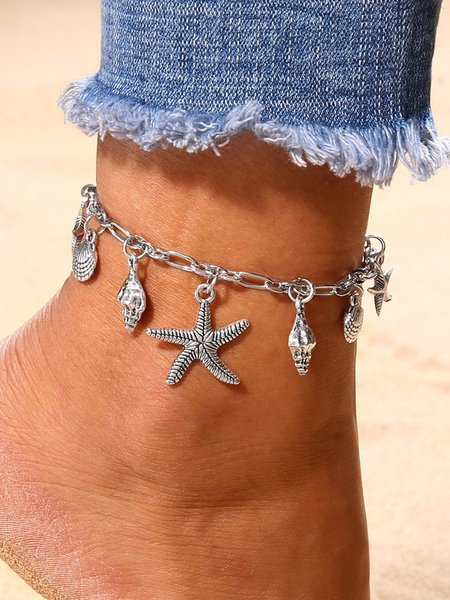 

Bohemian Style Silver Seashell Starfish Pattern Anklet Holiday Dress Women's Jewelry, Anklets