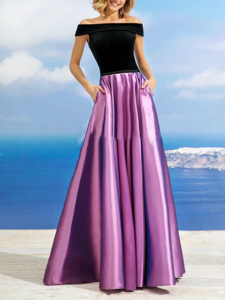 

Regular Fit Knitted Elegant Boat Neck Party Dress, Purple, Maxi Dresses
